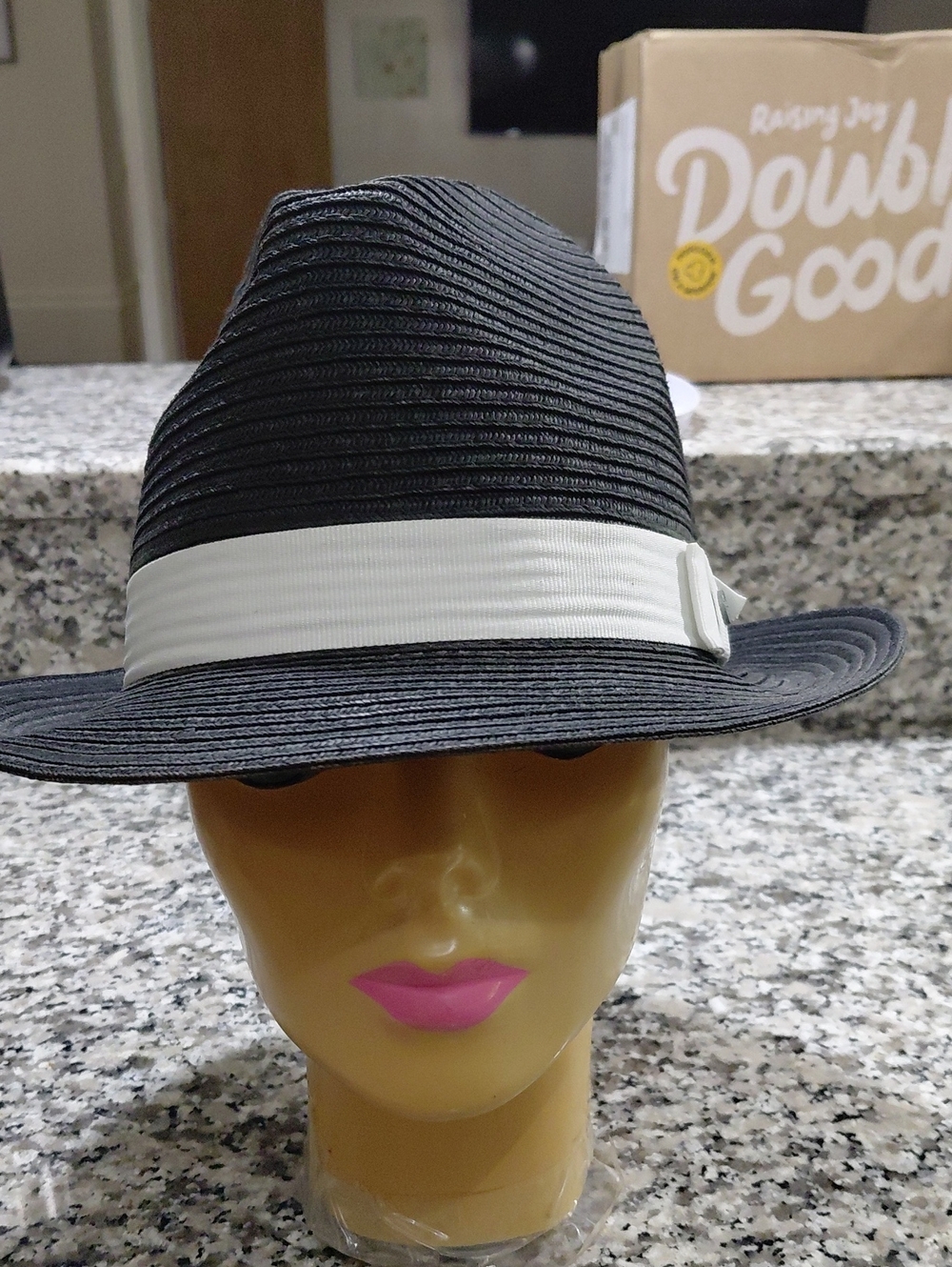 Black Puna Fedora Hat with White Band - Men's Stylish Accessory